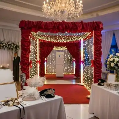 Zbliżenie na spersonalizowany branding fotobudki klasycznej w pakiecie Gold Łódź