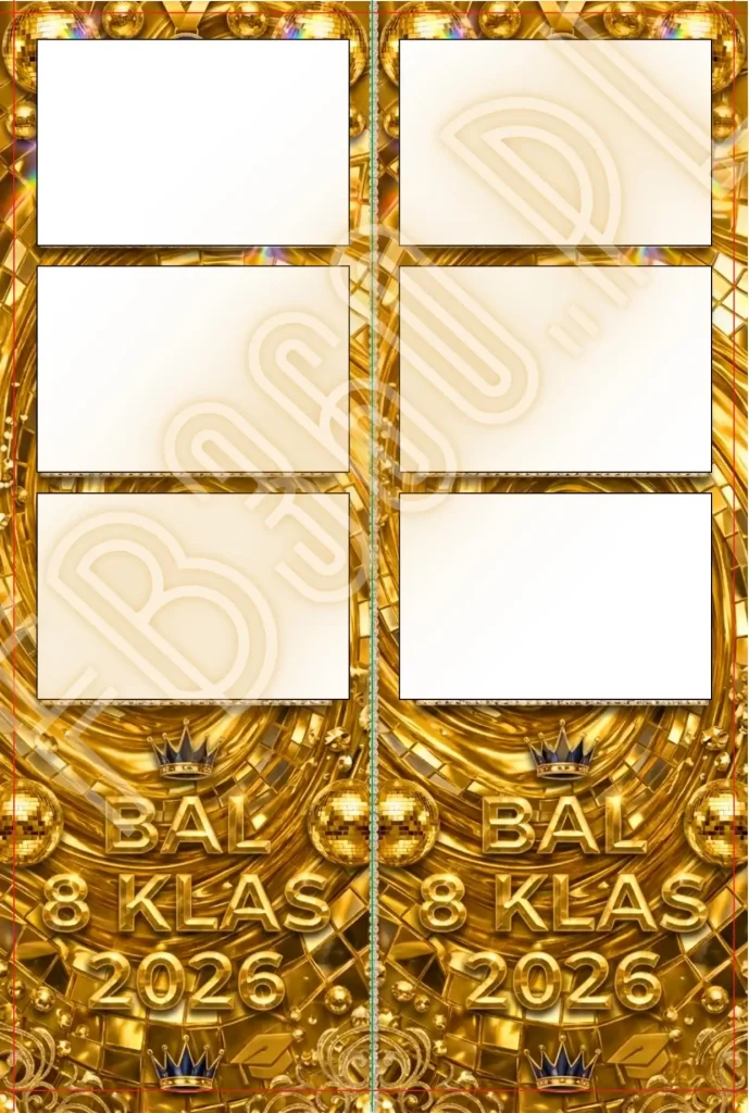 Fotobudka na bal ósmoklasisty Łódź Warszawa – granatowy projekt wydruku ze złotymi gwiazdami.