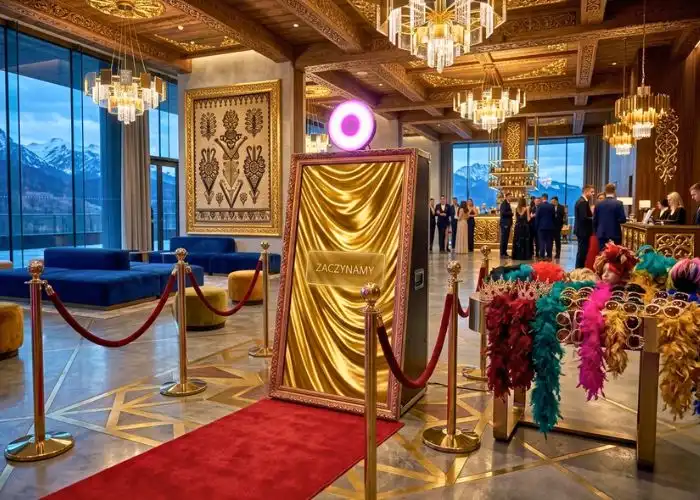 Eleganckie fotolustro z czerwonym dywanem wynajem Łódź cena.